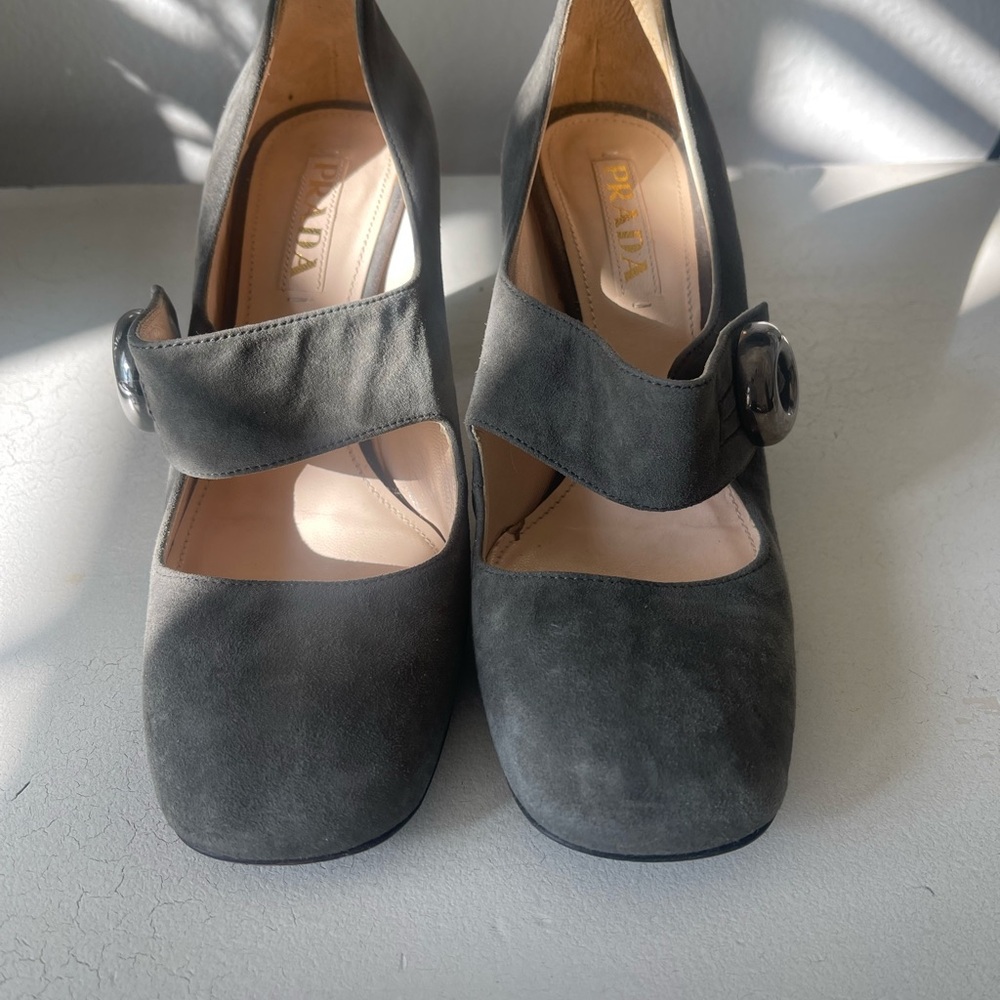 Prada Women's Dark Gray Suede Heels